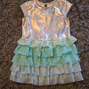 Okie Dokie Silver and Mint Green Ruffle Dress